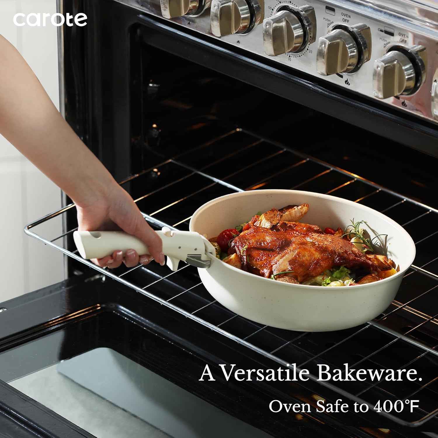 CAROTE 17pcs Nonstick Cookware Set with Detachable Handle, Induction Kitchen Cookware for RV, Camping, and Travel