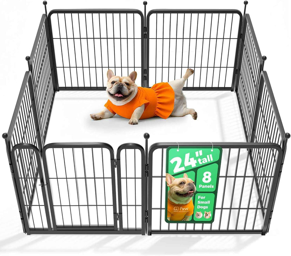 fxw rollick unleashed dog playpen for indoor, yard, rv camping, 24 inch 8 panels for small and puppy dogs, black