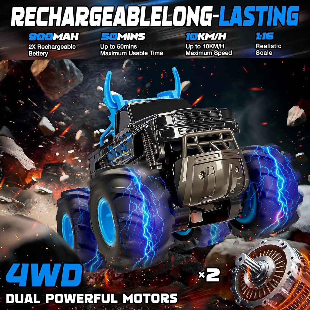 BainGesk waterproof 1:16 2.4GHz 4WD all-terrain RC car with 2 rechargeable batteries for kids
