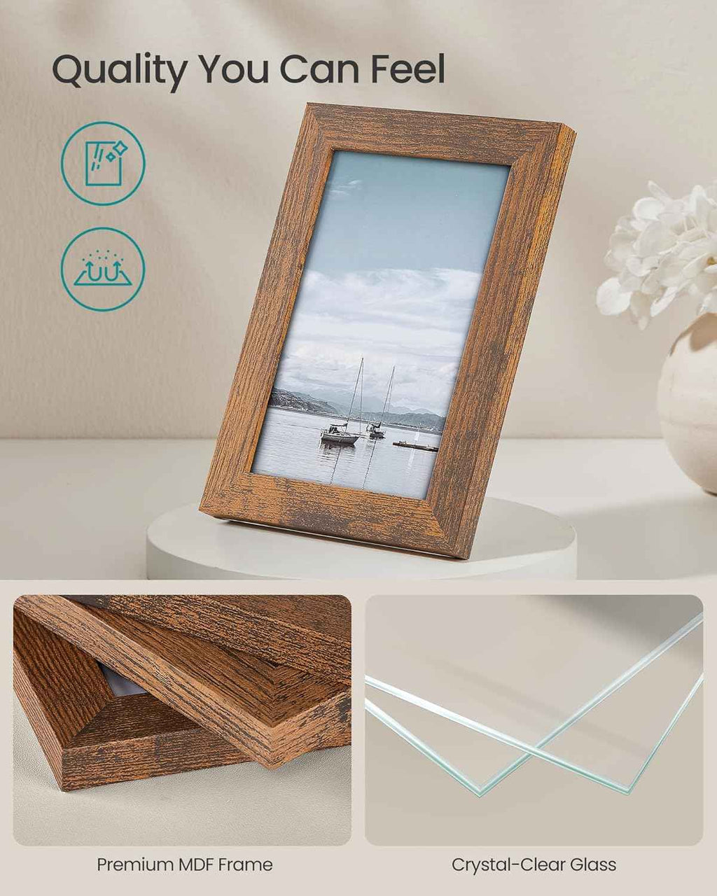 SONGMICS Rustic Brown Picture Frame Set, 10-Piece, Including 2 8x10, 4 5x7, and 4 4x6 Photos, Wall Gallery Decor, Christmas Gift