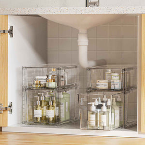4 Pack Clear Stackable Storage Drawers for Under Sink, Kitchen, and Bathroom Organization