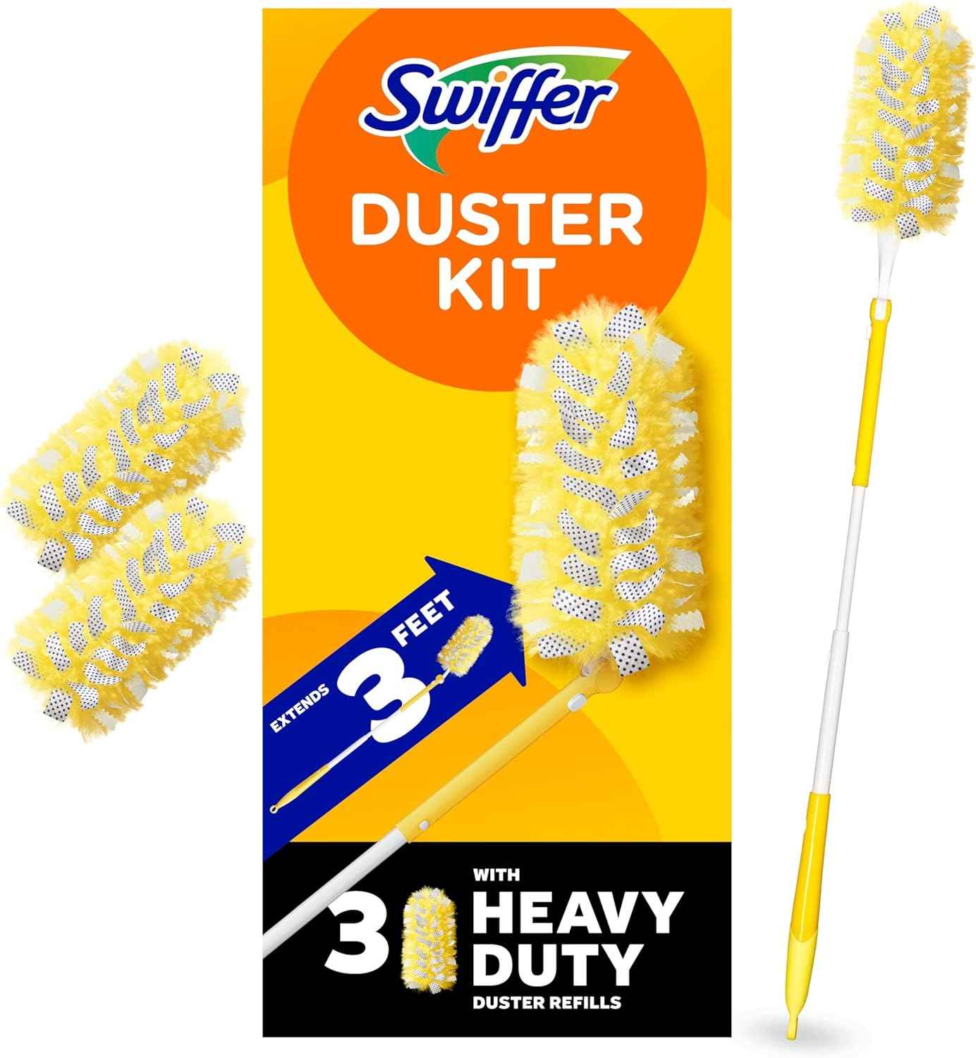 Swiffer Heavy Duty 3 ft Extendable Handle Duster Starter Kit with 3 Refills and Lock Dust