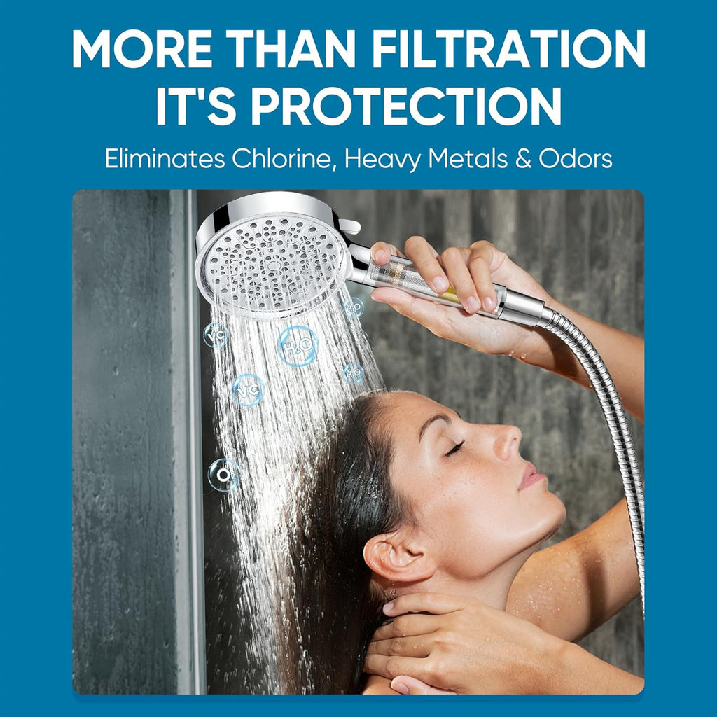 Cobbe Filtered Shower Head with Handheld, High Pressure 6 Spray Mode Showerhead with Filters, Water Softener Filters Beads for Hard Water - Remove Chlorine - Reduces Dry Itchy Skin, Chrome