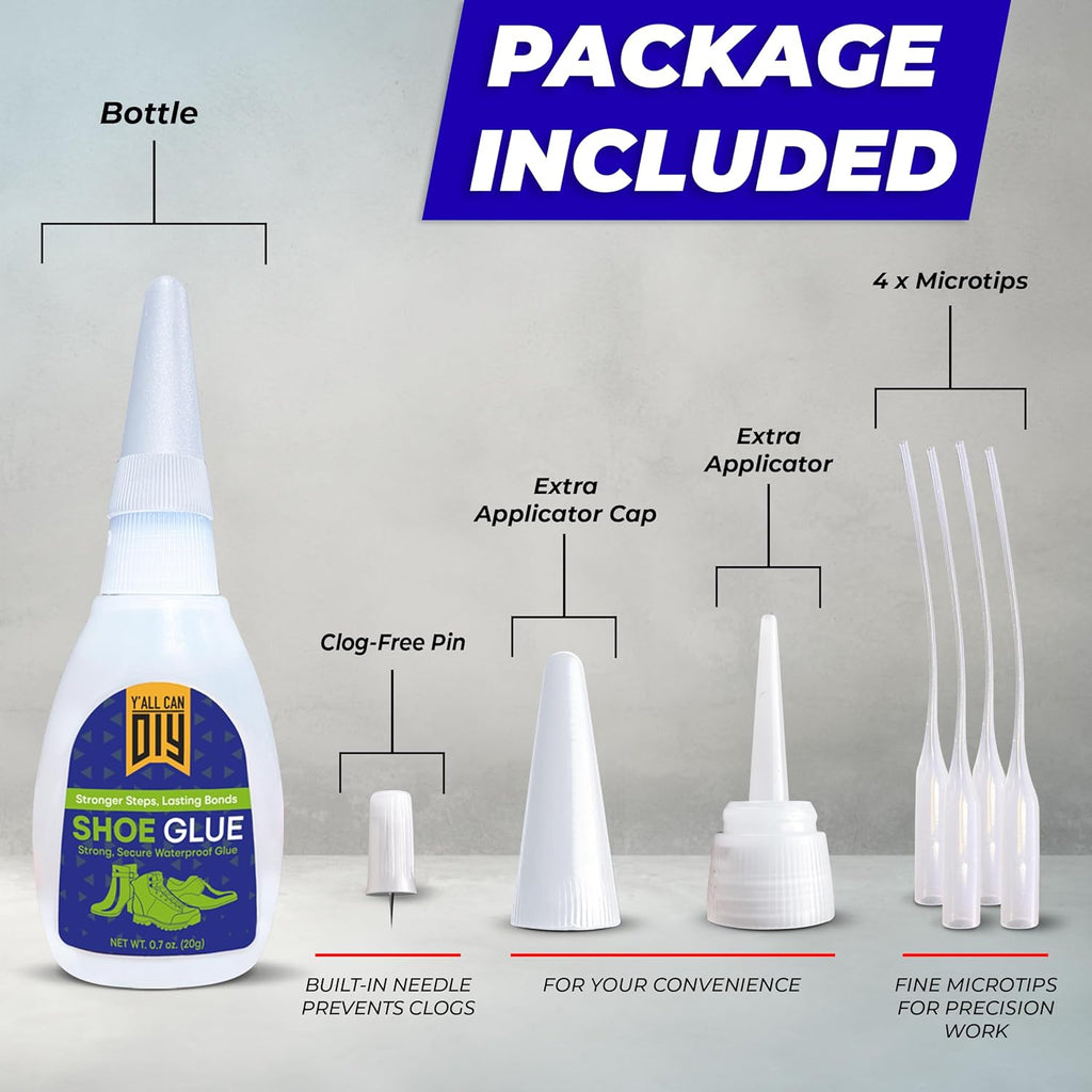 Y’allCanDiy Super Glue for Shoe. Heavy Duty Shoe Adhesive for Shoe Sole Repair and Applicable as Waterproof Boot Shoe Repair Glue. Cyanoacrylate Based CA Glue for Rubber Soles