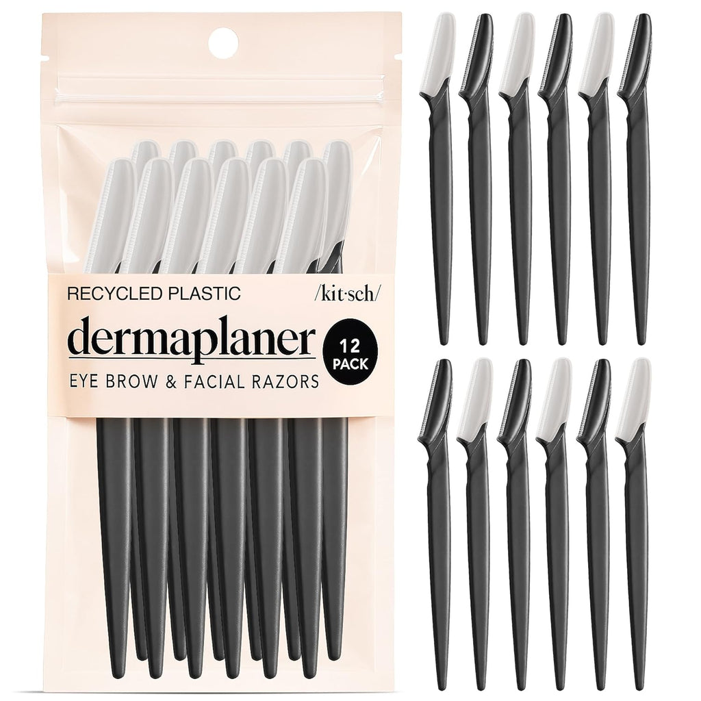 kitsch dermaplane razor for women face - black, 12 pc set - exfoliating facial razor for smoother skin