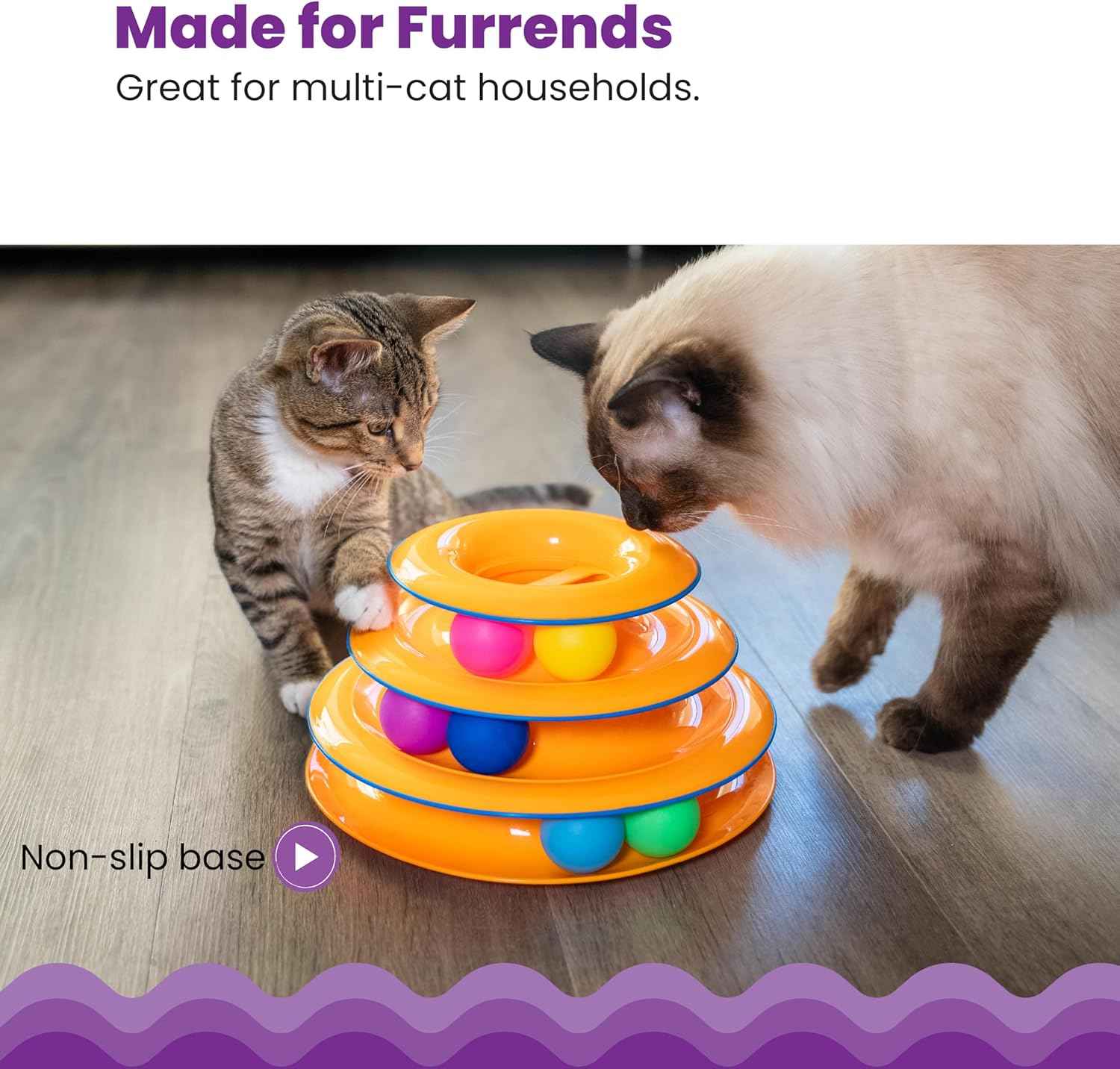 Catstages 3-Level Track Tower with 6 Balls, Interactive Indoor Cat Toy for Enrichment and Exercise