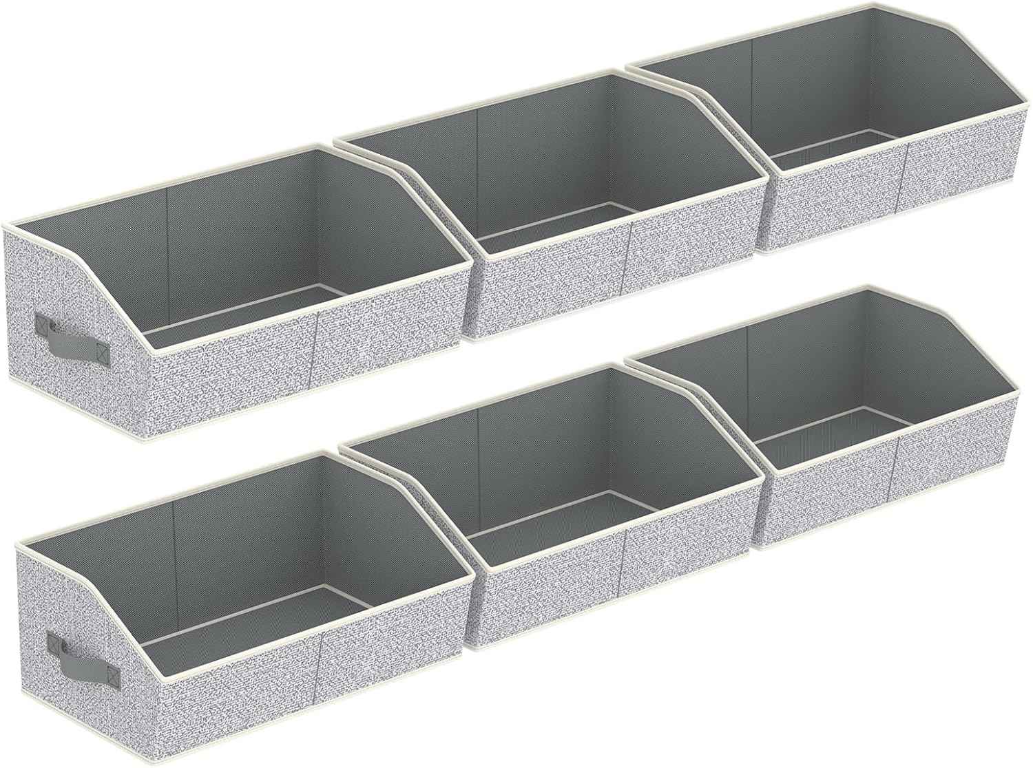 Closet Organizers Bins 6 Packs - Large Closet Shelf Organizer with Handles, Fabric Trapezoid Storage Bins, Collapsible Storage Cubes for Clothes, Towels, Light Gray