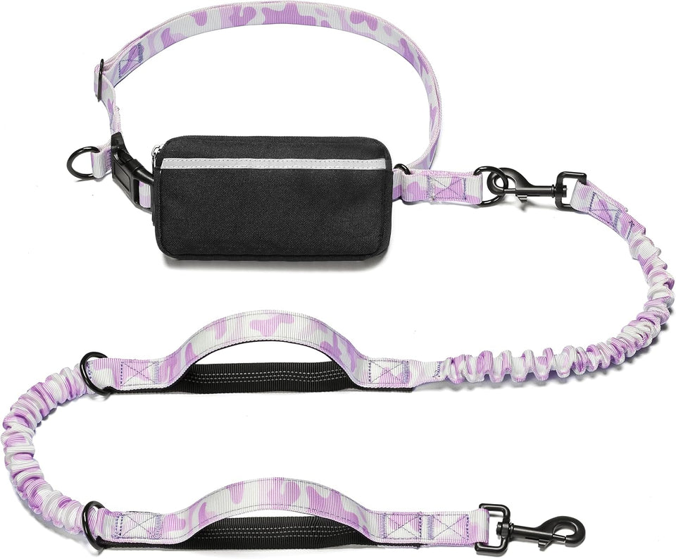 iYoShop hands-free dog leash with zipper pouch and dual padded handles for medium and large dogs (large, 25-120 lbs, black)