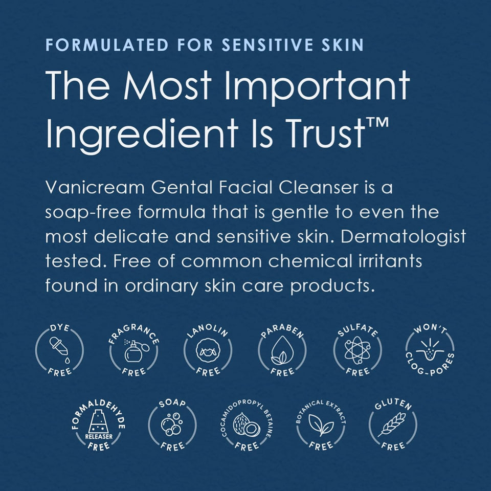 Vanicream gentle facial cleanser with pump dispenser, 8 fl oz, fragrance-free for sensitive skin