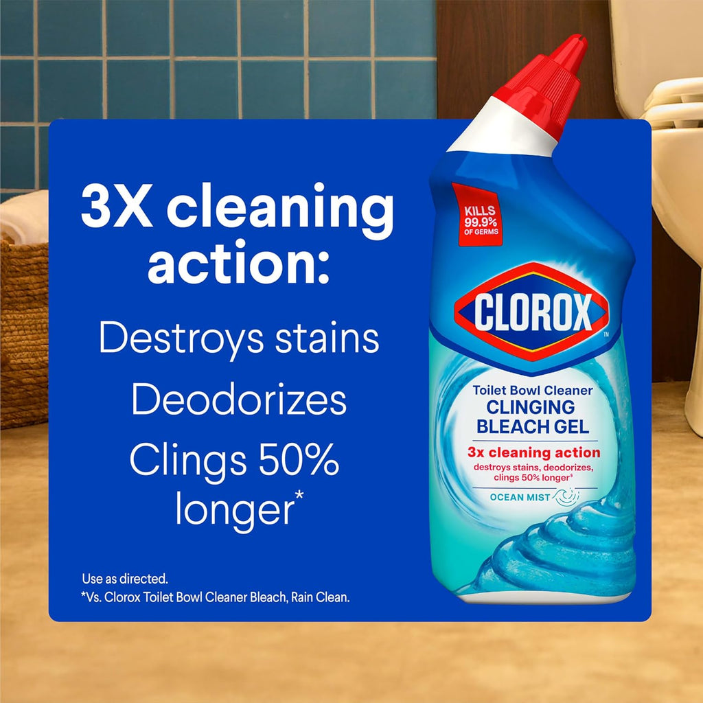 CLOROX Toilet Bowl Cleaner Clinging Bleach Gel, Ocean Mist, 24 Fl Oz, Pack of 2 (Package May Vary) - ShopUS
