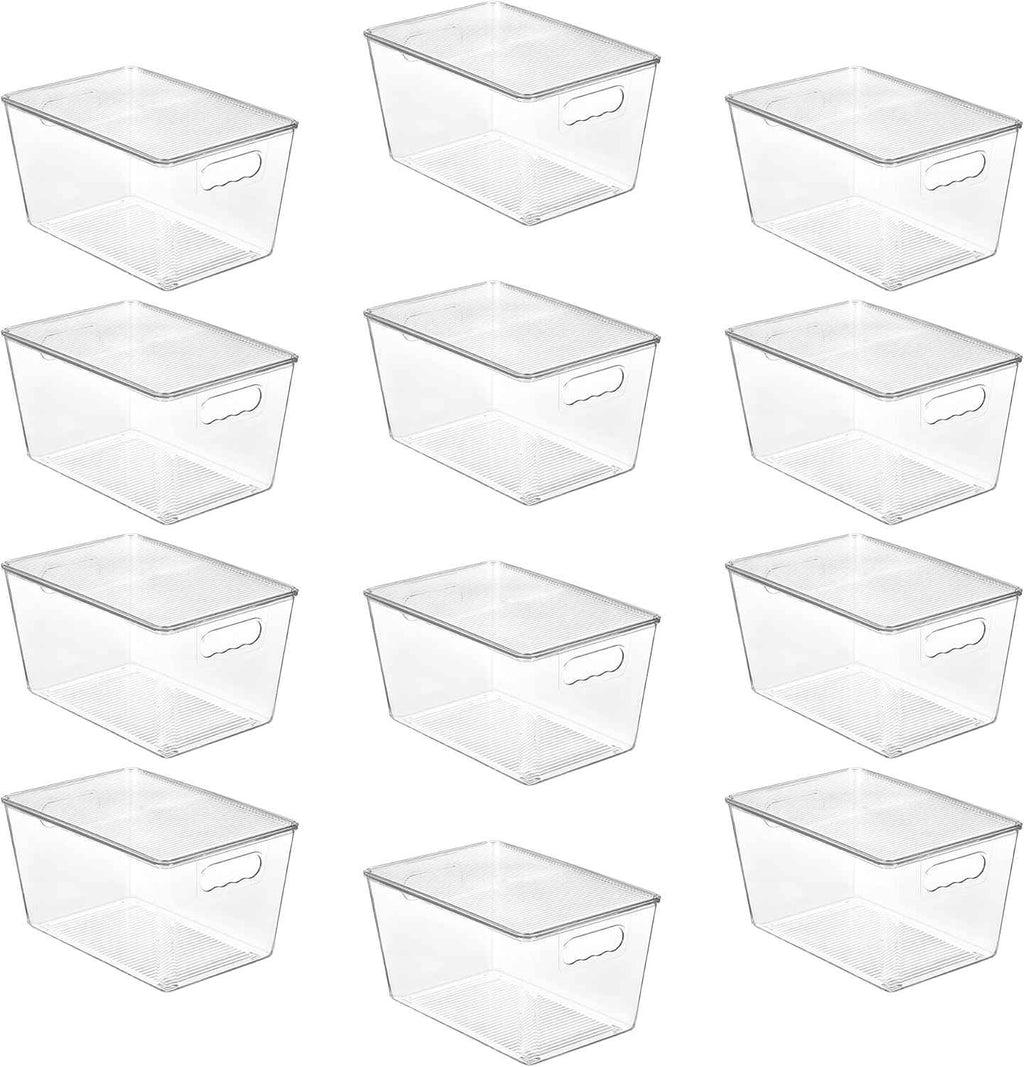 Vtopmart 6 Pack Clear Stackable Storage Bins with Lids, Medium Plastic Containers with Handle for Pantry Organizer and Storage,Perfect for Kitchen,Fridge,Cabinet, Closet,Bathroom Organization