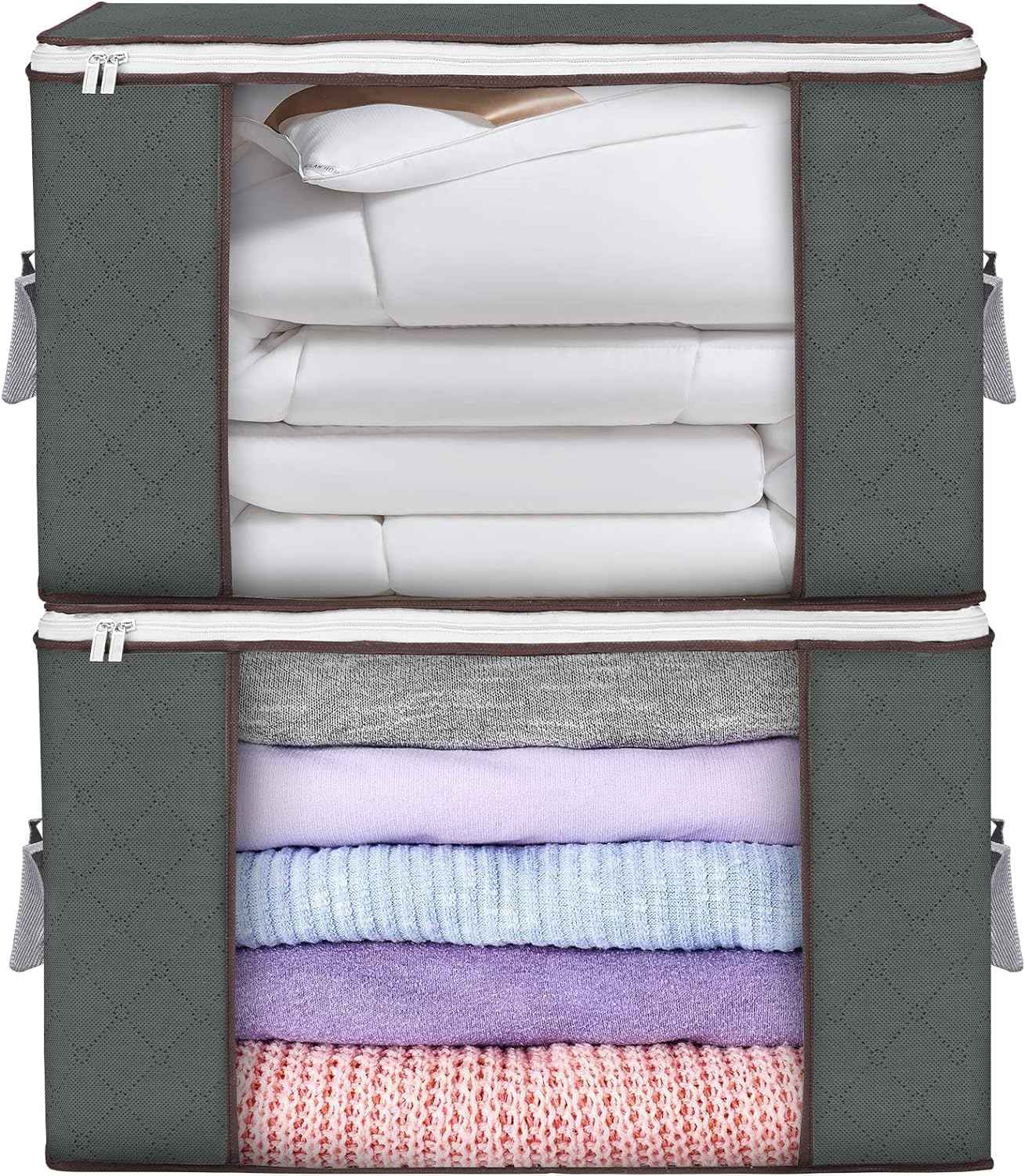 90 L Large Storage Bags, 6 Pack Clothes Storage Bins Foldable Closet Organizers Storage Containers with Reinforced Handle for Clothing, Blanket, Comforters, Bed Sheets, Pillows and Toys (Gray)
