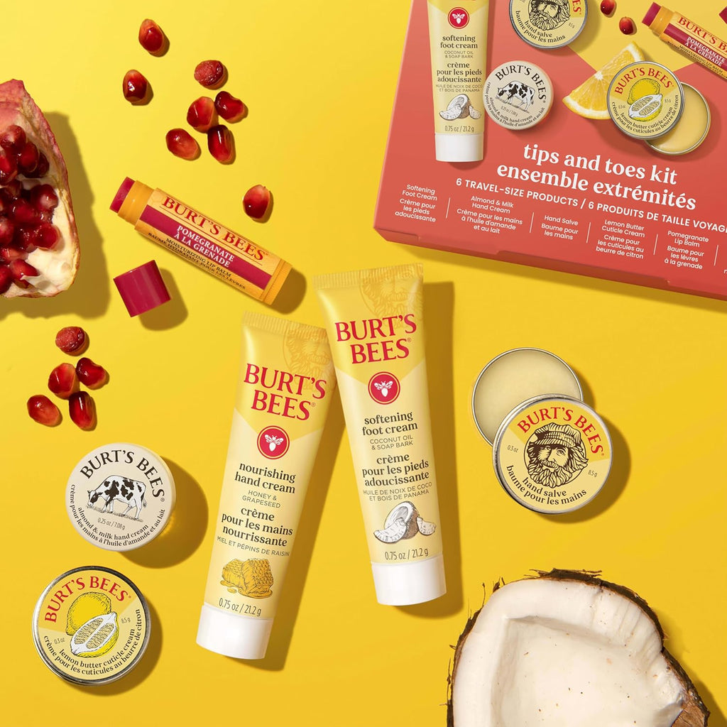 Burt's Bees Tips and Toes Kit, 6 Travel Size Products, Pomegranate Moisturizing, Hydrating, and Nourishing
