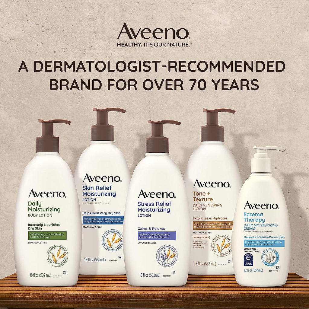 aveeno daily moisturizing body lotion for dry skin, 18 fl oz, paraben free, fragrance free