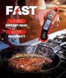 Meat Thermometer Digital - Instant Read Food Thermometer for Cooking Grilling, Candy, Air Fryer, Griddle Probe Kitchen Gadgets Essentials BBQ Accessories, Gifts for Men, Mom, Dad, Red