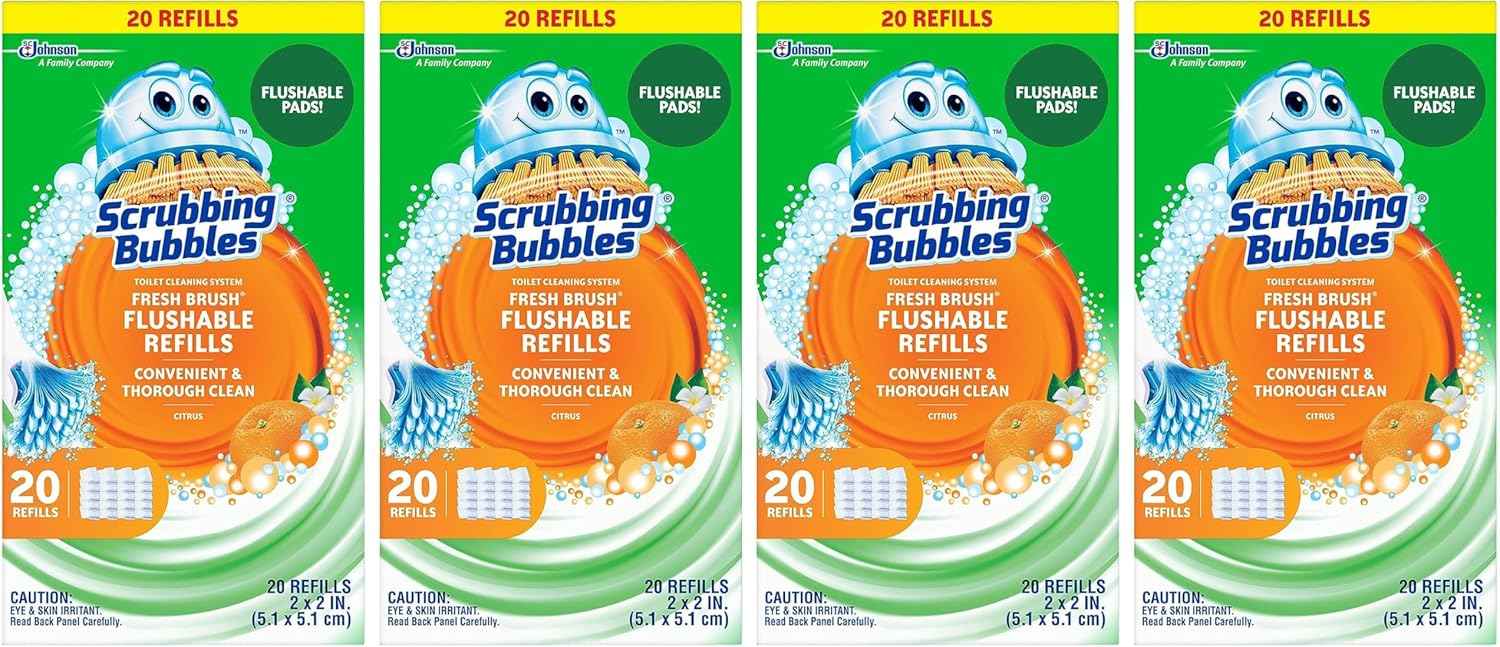 Scrubbing Bubbles Flushable Toilet Bowl Wand Cleaner Refills, Fresh Brush Cleaner Toilet Refill Pads, Removes Limescale & Odors, Citrus Scent, 20 Count (Pack of 1)
