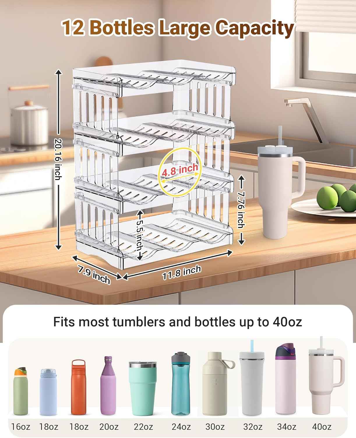 Stanley Cup 40 oz Tumbler Organizer - Stackable Storage Holder for Large Water Bottles, 4-Pack
