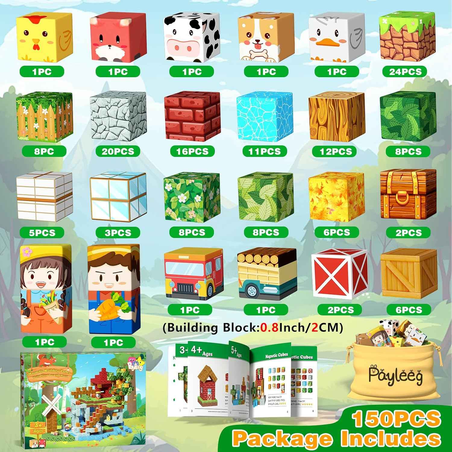 Payleeg magnetic blocks forest animals set, 5-7, 8-12 pieces for kids, STEM montessori sensory toys, travel outdoor gifts