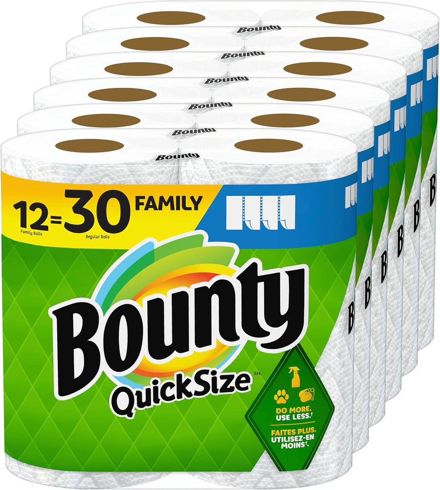 Bounty Quick Size Paper Towels, White, 8 Family Rolls = 20 Regular Rolls - ShopUS