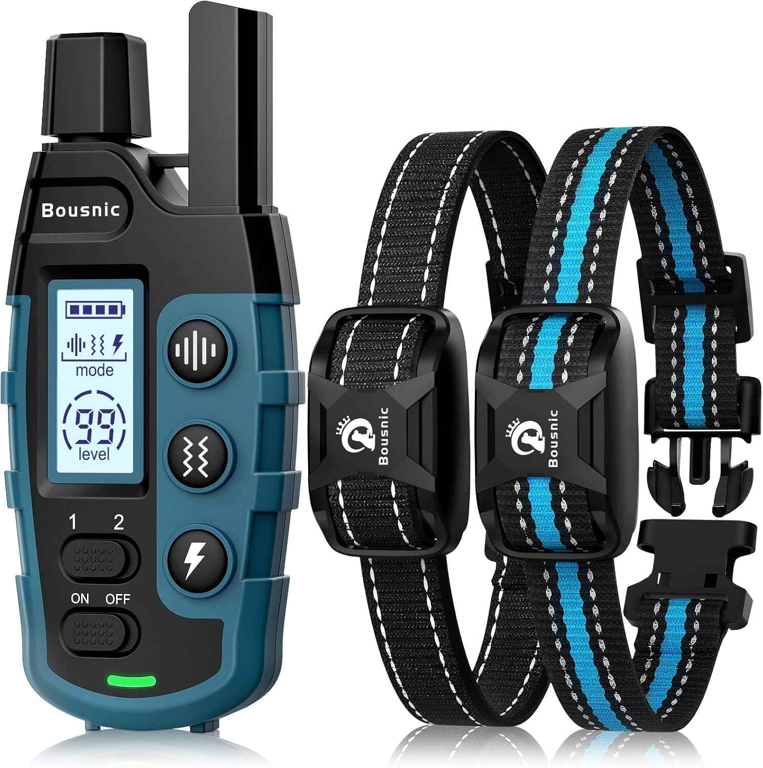 Bousnic 2-Dog Shock Collar for large medium small dogs (5-120Lbs) with rechargeable remote and waterproof training