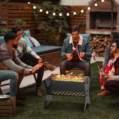 Camping Campfire Grill, 16"Lx12"D Portable Folding Charcoal Grills, Backpacking BBQ Grill with Carry Bag, Outdoor Fire pit for Camping, Picnic, Bonfire, Patio, Backyard