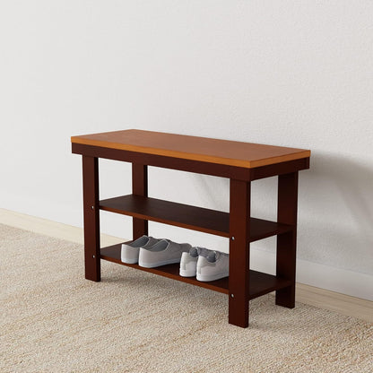 Solid Pine Wood Entryway Shoe Rack Bench, Espresso, 10.4" D x 27.56" W x 17.72" H