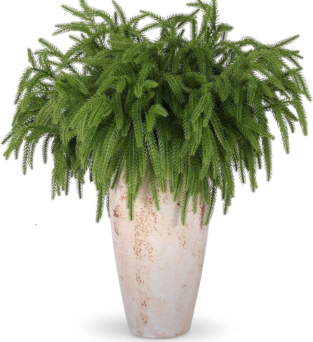 12 Pcs Artificial Norfolk Pine Branches, Norfolk Pine Artificial Pine Stems DIY Crafts Faux Christmas Greenary Norfolk Pine Branches for Xmas Wreath Garland Home Decor (12)