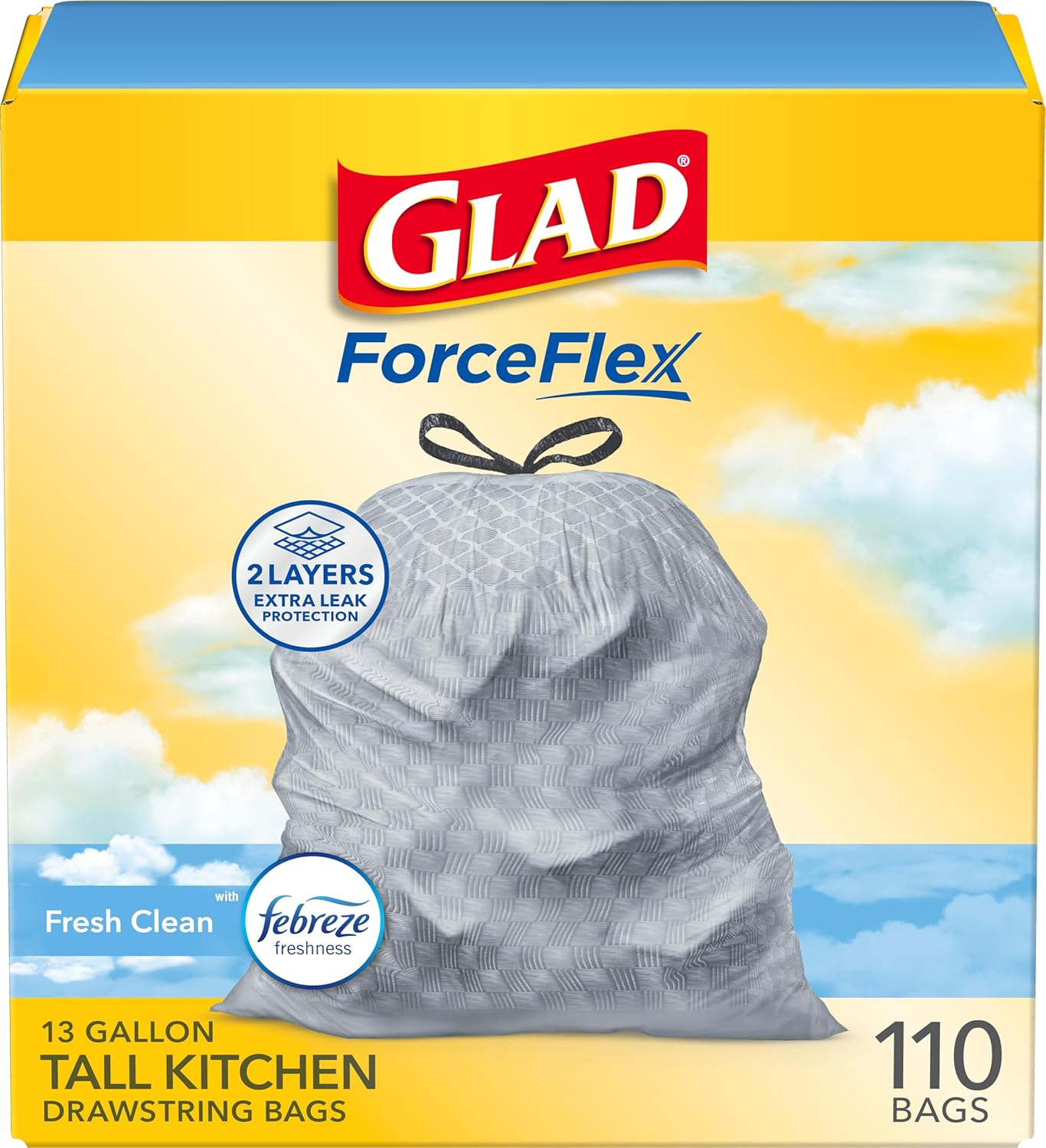 Glad ForceFlex Tall Kitchen Trash Bags, 13 Gallon, Gain Fresh Clean, 40 Count (Package May Vary) - ShopUS