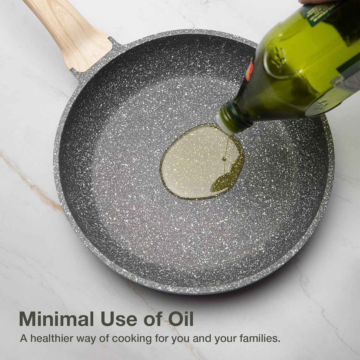 CAROTE Non-Stick Frying Pan Skillet with Glass Lid, PFOA-Free, 10-Inch Classic Granite