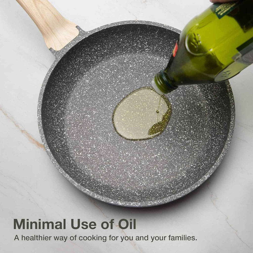 CAROTE Non-Stick Frying Pan Skillet with Glass Lid, PFOA-Free, 10-Inch Classic Granite