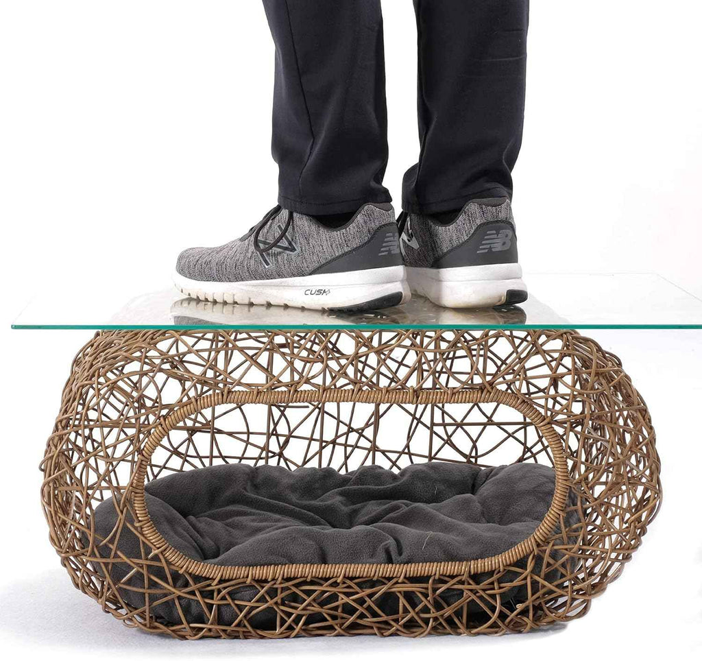 d+ garden cat hideaway house for indoor cats, faux rattan cat bed with top/side entry and enclosed space, 24.5 x 13.3 x 13.8 inches, pet friendly