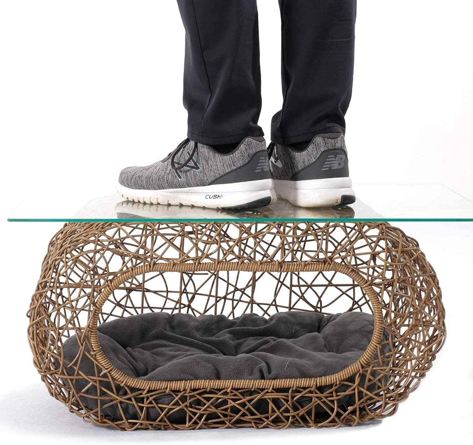 d+ garden cat hideaway house for indoor cats, faux rattan cat bed with top/side entry and enclosed space, 24.5 x 13.3 x 13.8 inches, pet friendly