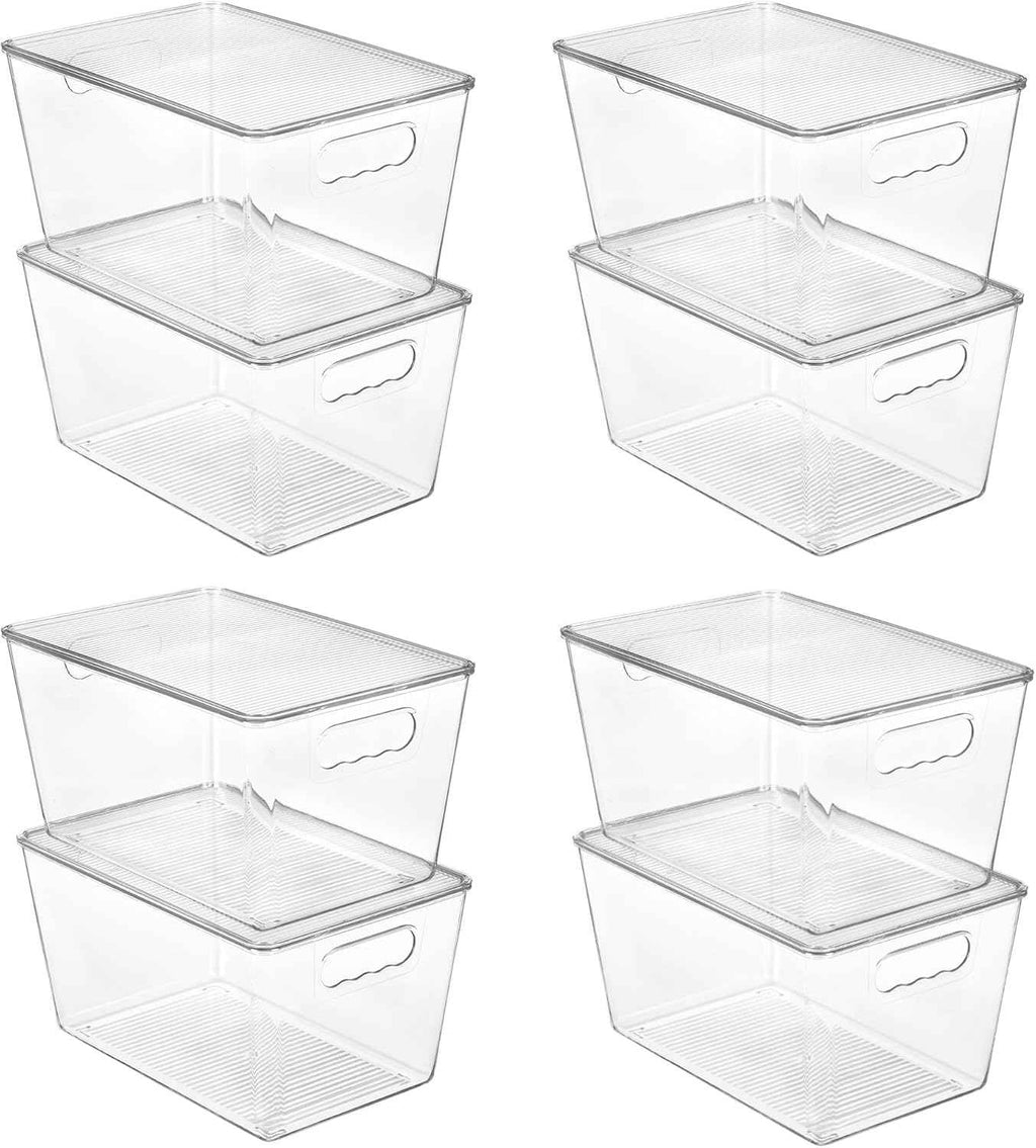 Vtopmart 6 Pack Clear Stackable Storage Bins with Lids, Medium Plastic Containers with Handle for Pantry Organizer and Storage,Perfect for Kitchen,Fridge,Cabinet, Closet,Bathroom Organization