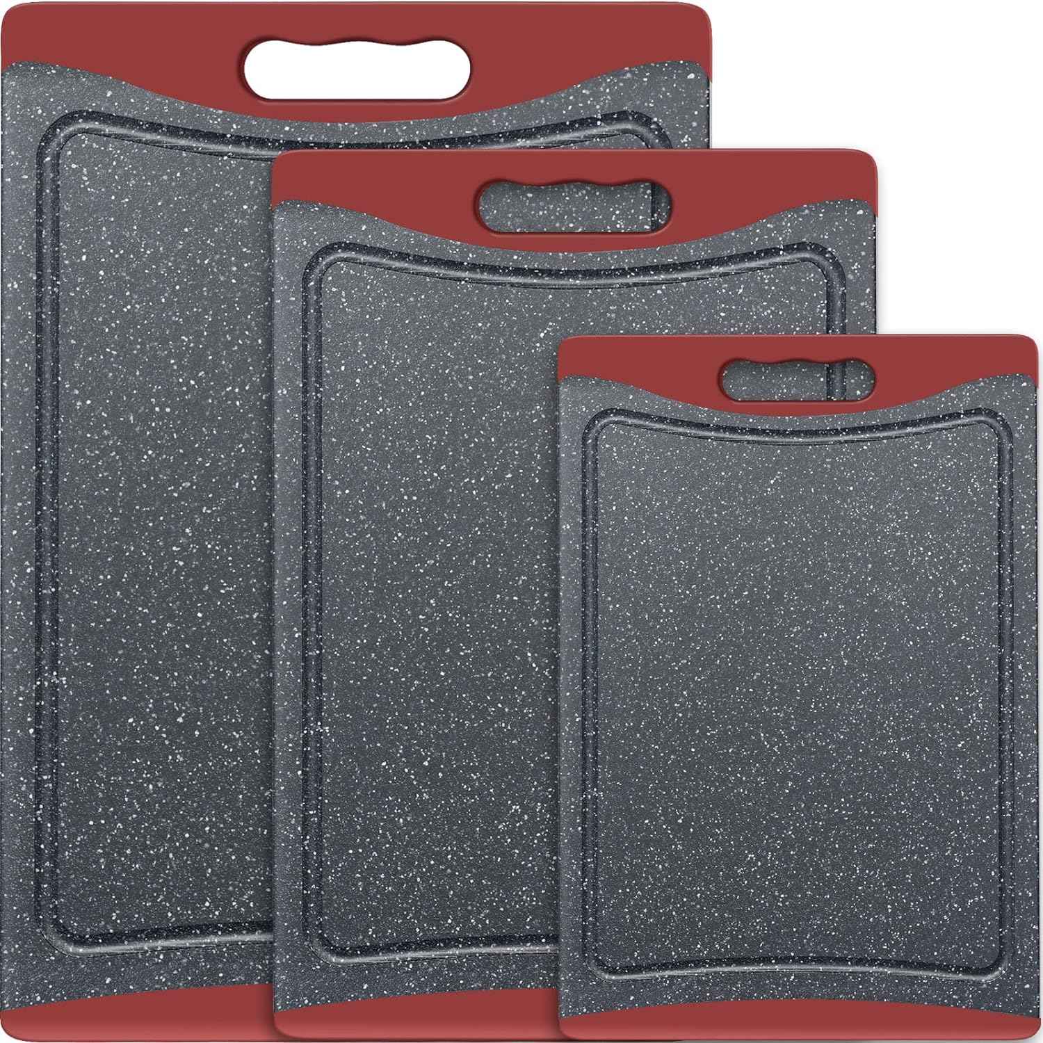 Extra Large Cutting Boards, Plastic Cutting Boards for Kitchen (Set of 3) Cutting Board Set Dishwasher Chopping Board with Juice Grooves Easy-Grip Handles, Dark Grey, Empune