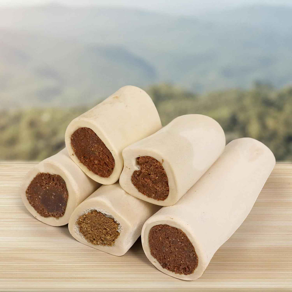 Cadet Stuffed Shin Bone, Long-Lasting Dog Chew Bones for Aggressive Chewers, High Protein Filled Bone Dental Chew for Dogs, Peanut Butter Flavor Filling, 5-6" for Large Dogs