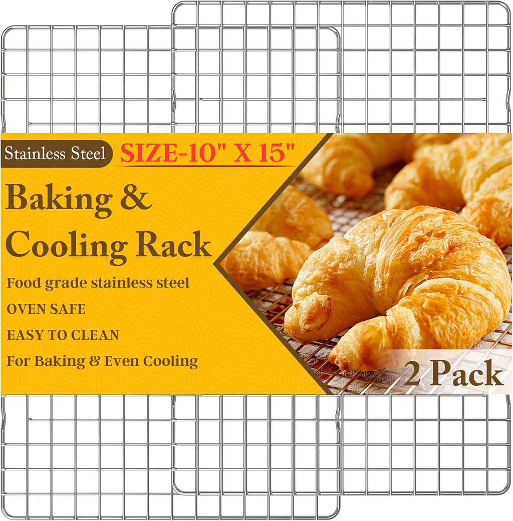 10" x 15" Heavy Duty Stainless Steel Wire Racks for Baking, Grilling, Roasting - Oven & Dishwasher Safe - Silver