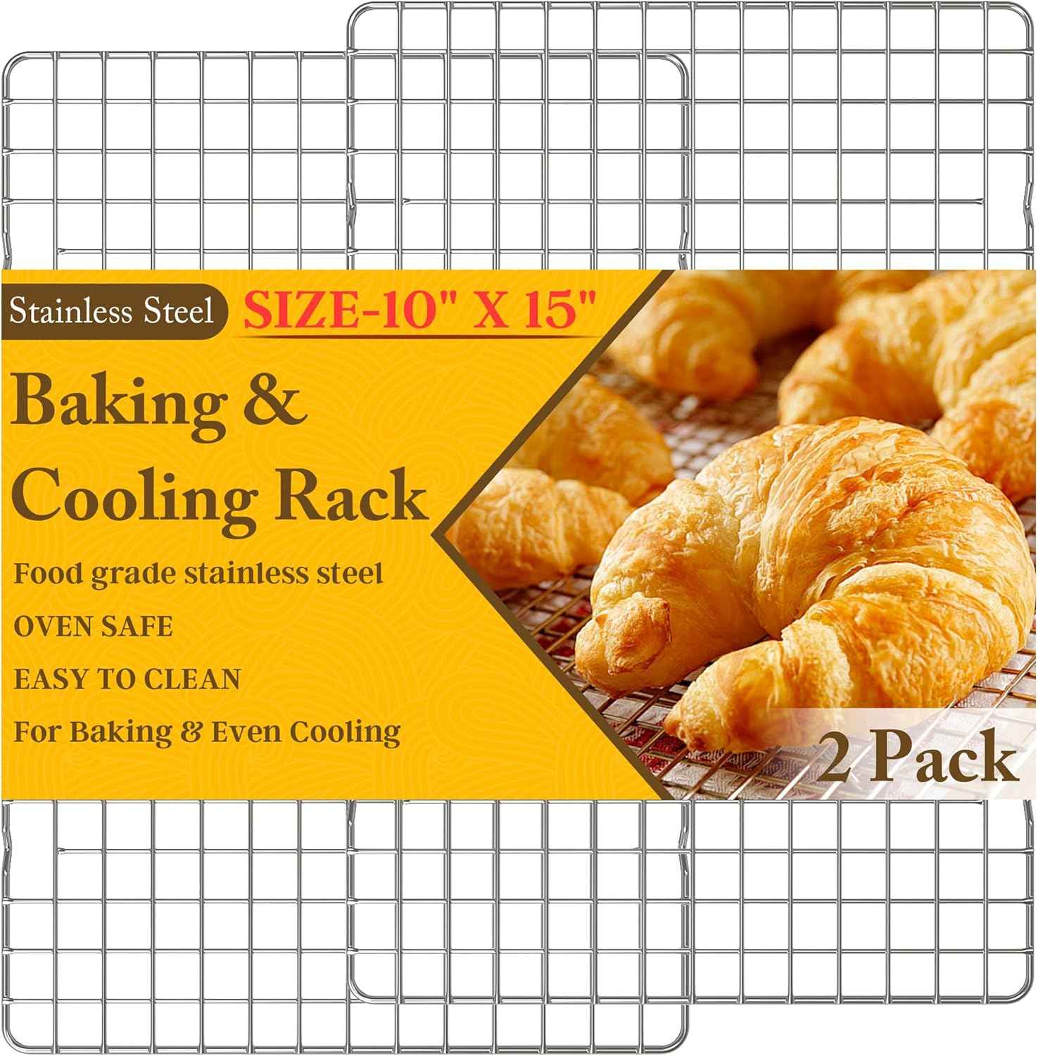 10" x 15" Heavy Duty Stainless Steel Wire Racks for Baking, Grilling, Roasting - Oven & Dishwasher Safe - Silver