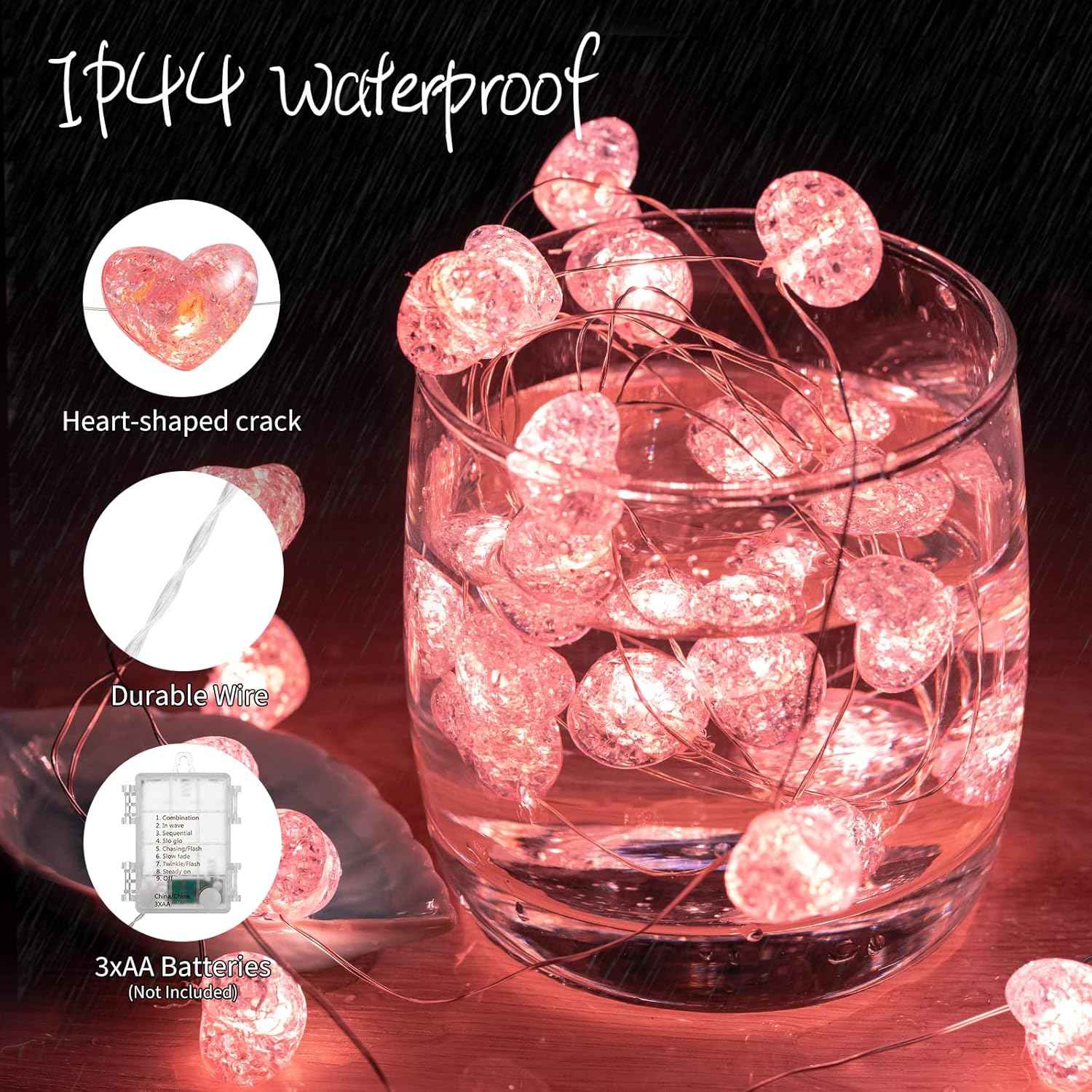 brightown 10.5ft 30 led pink heart battery operated fairy lights with timer and remote