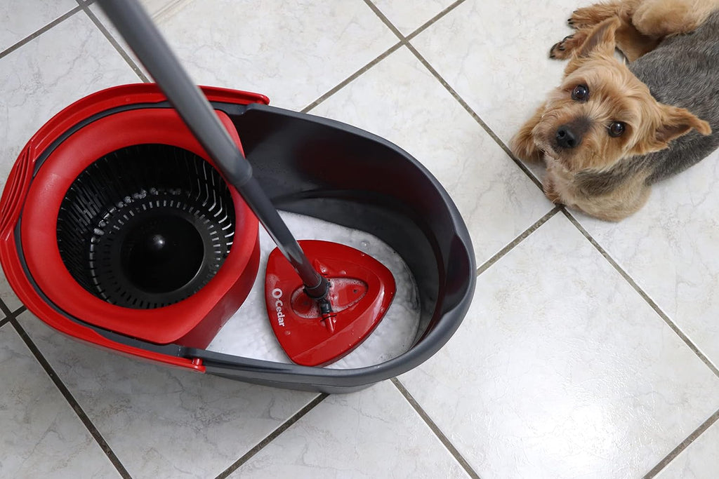 O-Cedar EasyWring Microfiber Spin Mop, Bucket Floor Cleaning System, Red, Gray, Standard - ShopUS