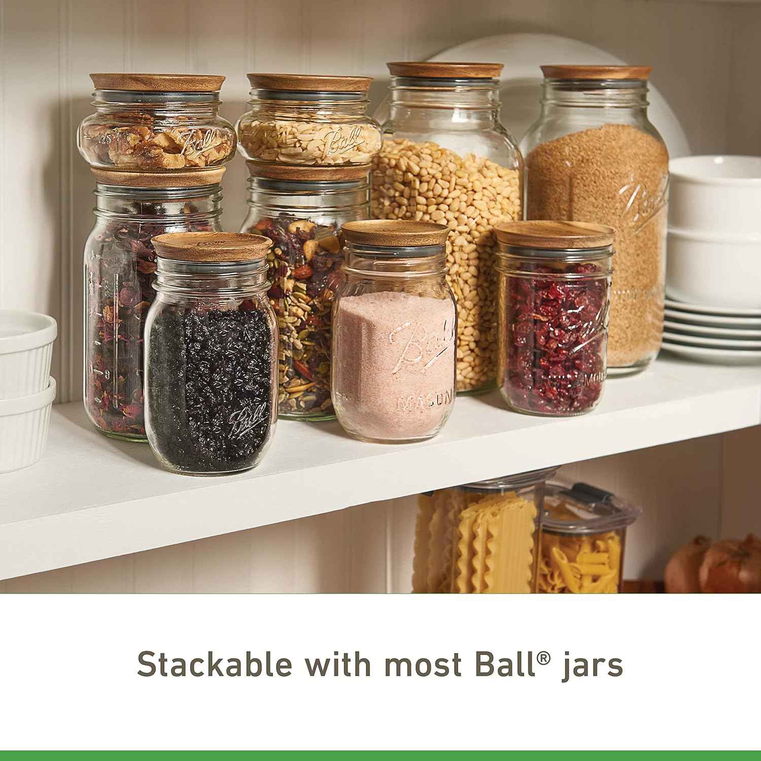 Ball Jar Wooden Storage Lids - 5 Pack - Acacia Wood and Silicone Seal