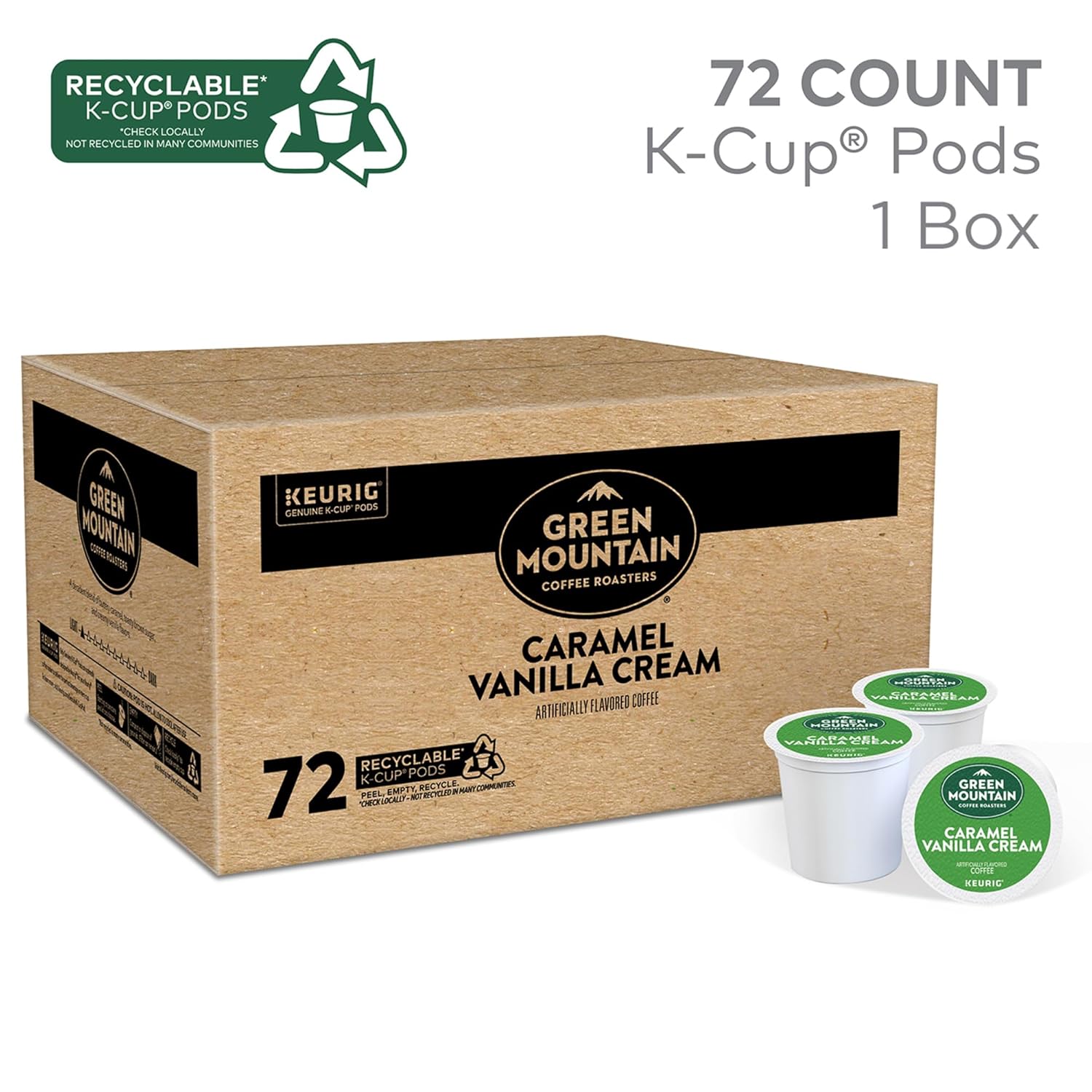 Green Mountain Coffee Roasters light roast K-Cup pods, 72 count, caramel vanilla cream flavor