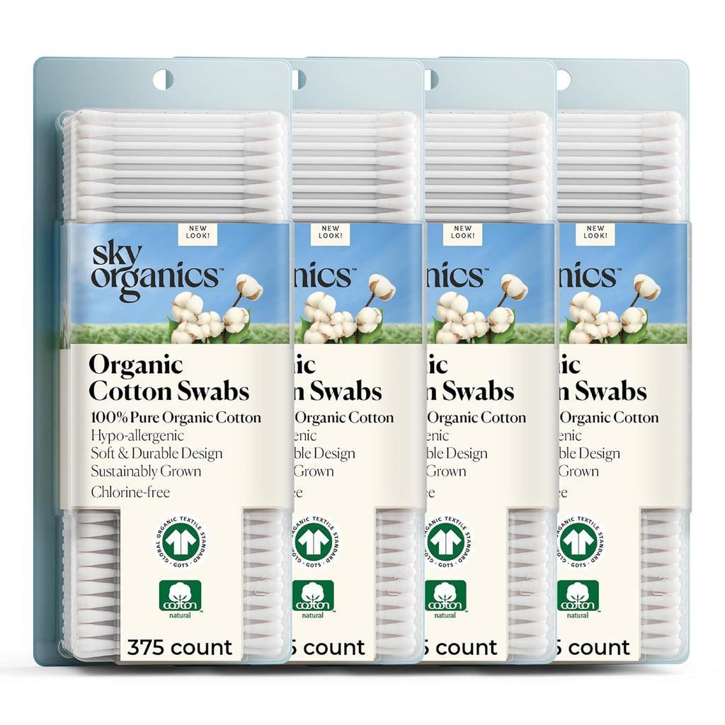 Sky Organics organic baby cotton swabs, 60 count, ultra soft, baby safe tips, strong and durable, hypoallergenic, chlorine free