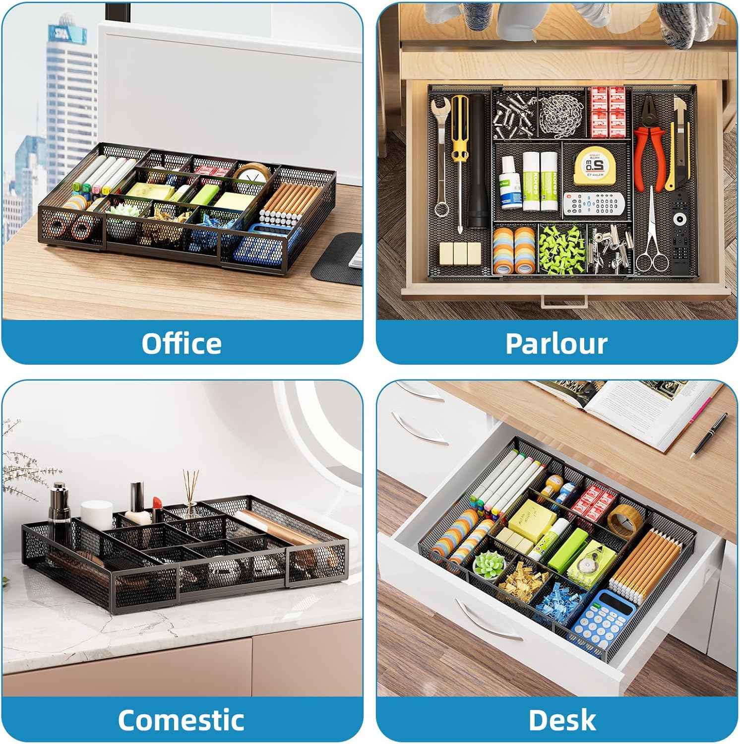 marbrasse expandable desk drawer organizer with 10 adjustable compartments black