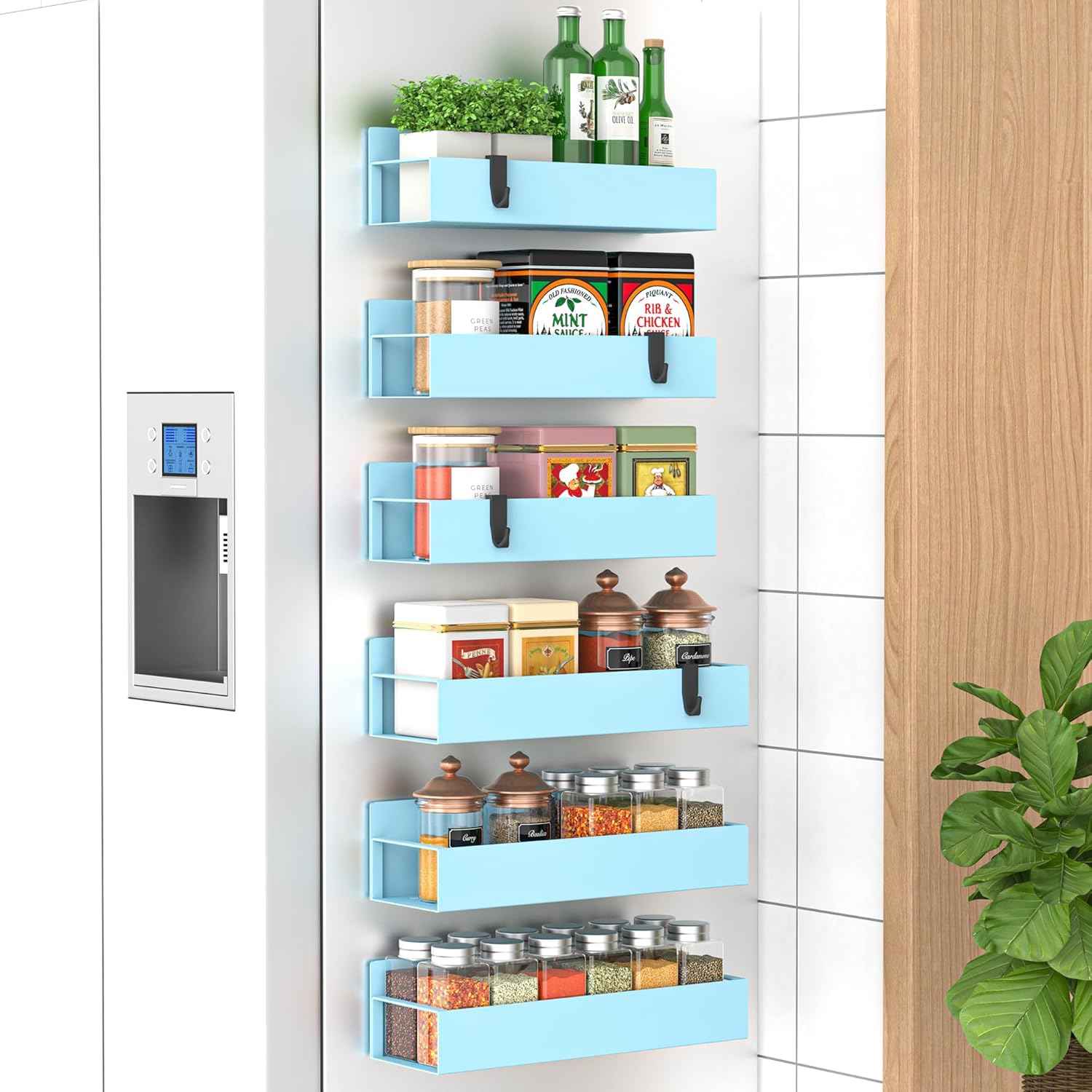 Metal 4 Pack Magnetic Spice Storage Rack Organizer for Refrigerator and Oven, Black Fridge Organizers and Storage