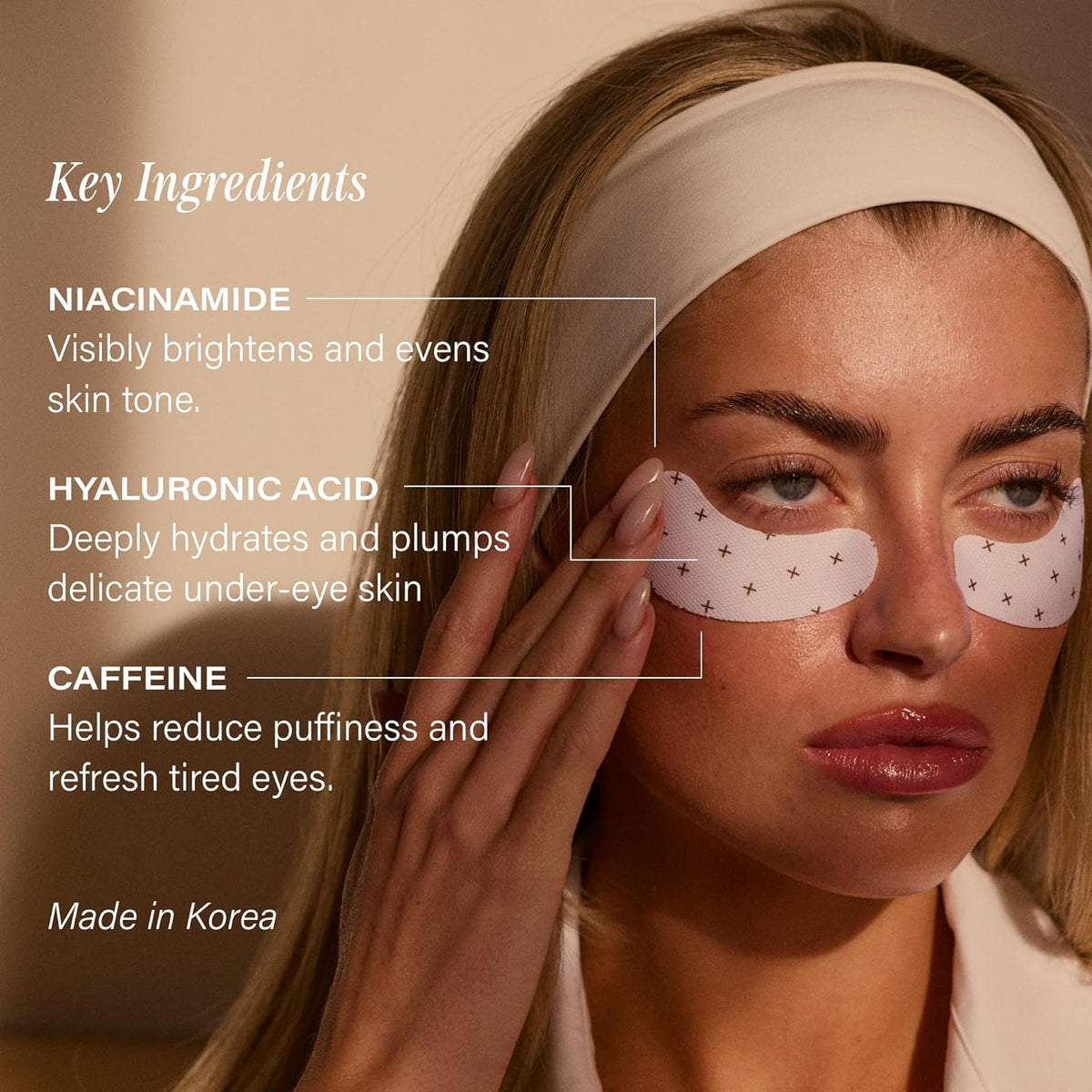 '+ Lux Unfiltered Cooling Under Eye Patches - Anti-Slip Caffeine Infused Korean Eye Mask - Reduces Puffiness, Brightens, & Hydrates Skin - Fragrance Free, Vegan, & Cruelty Free - 10 Count