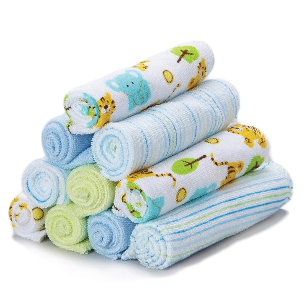 Spasilk newborn washcloths, 10-pack, 80% cotton, 20% polyester, 9x9 inches, various colorful prints