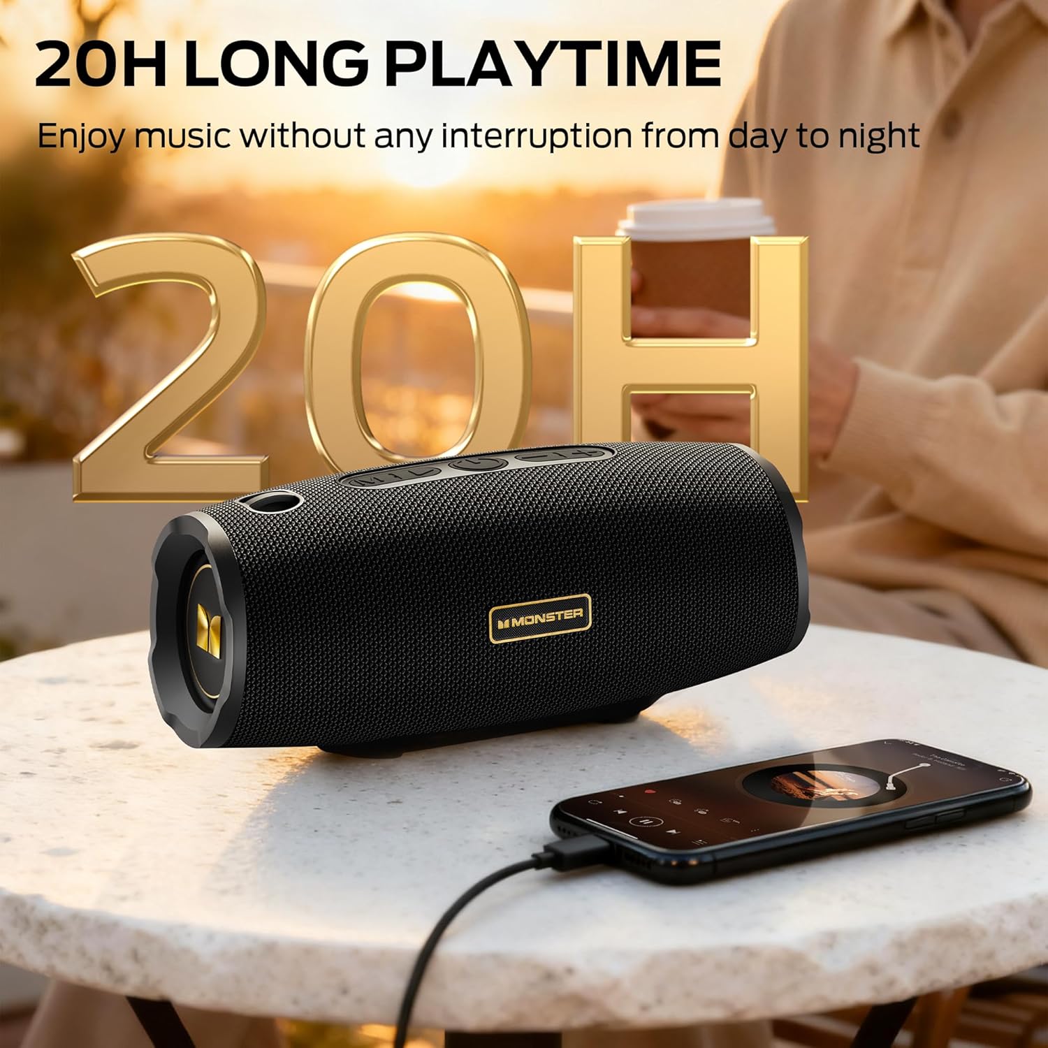 Monster S380 Bluetooth Speaker, Portable Speaker with 40W Stereo Sound, Bluetooth 6.0, 20H Playtime, IPX6 Waterproof, TWS Pairing, Support AUX/TF Card, Wireless Speaker for Party, Travel, Outdoor