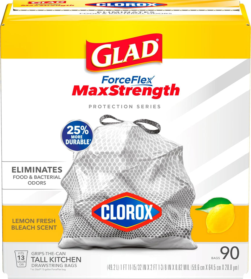 Glad Tall Kitchen Trash Bags 13 Gallon, MaxStrength Cherry Blossom Garbage Bags, Drawstring, 90 Count - ShopUS