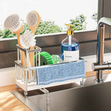 Cisily Silver Sponge Holder for Kitchen Sink, Sink Caddy Organizer with High Brush Holder, Kitchen Countertop Organizers and Storage Essentials, Rustproof 304 Stainless Steel, Soap Dispenser Organize