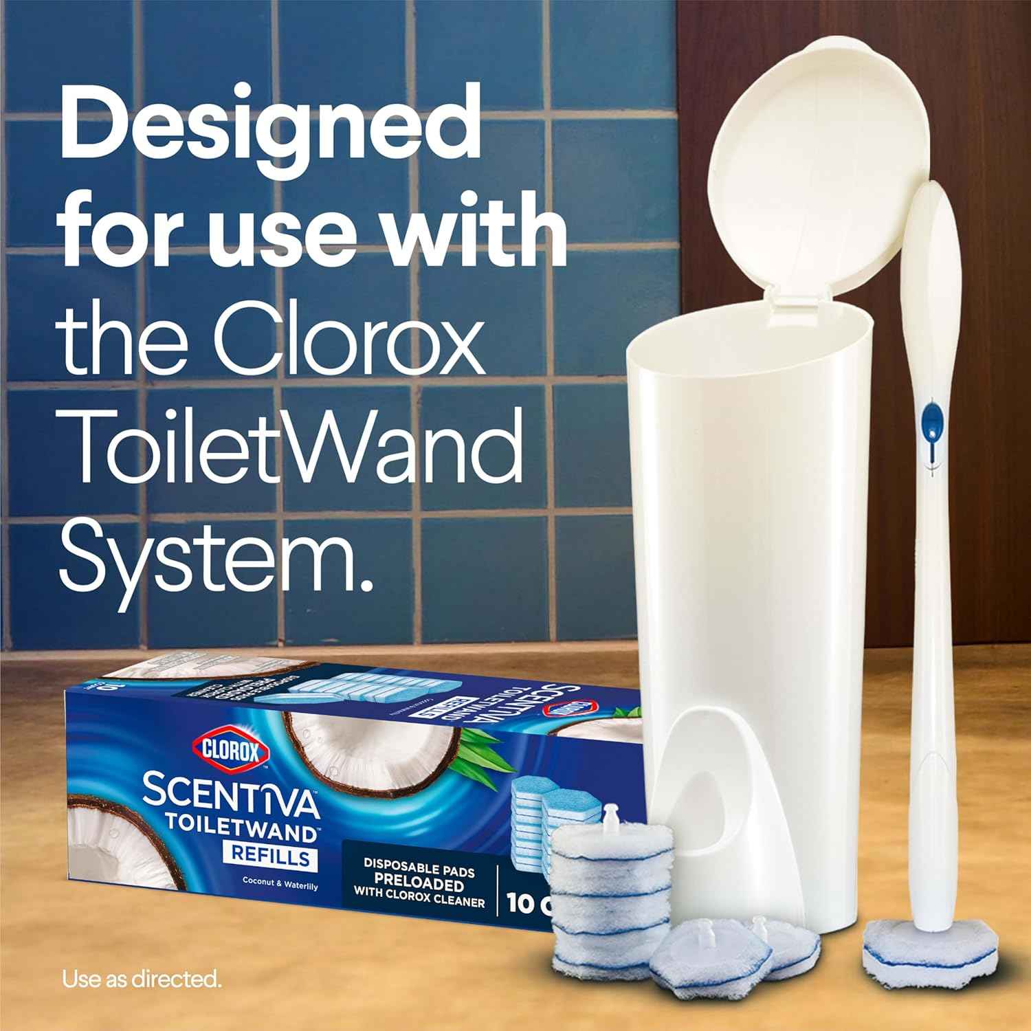 CLOROX Scentiva ToiletWand Toilet Cleaner Refills, Toilet brush, Coconut and Waterlily, 10 Count